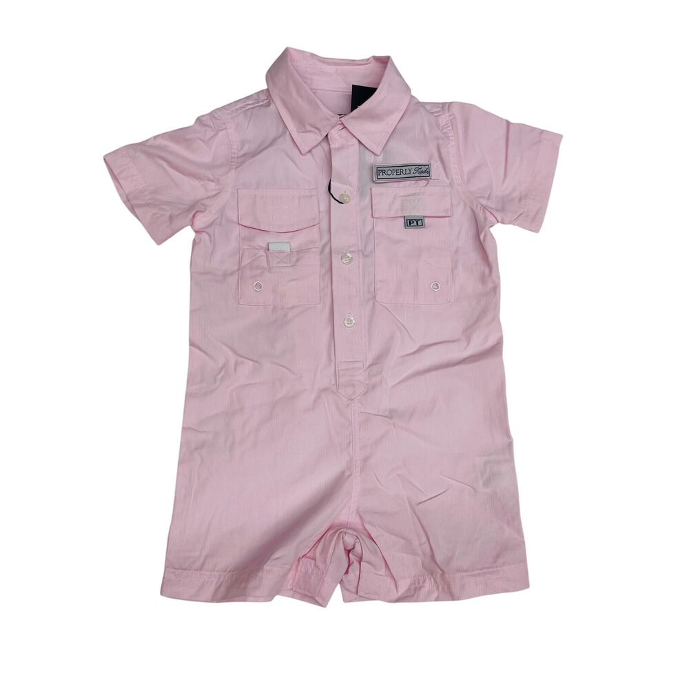 NWT Properly Tied 12M Baby Performance Fishing Shortalls in Light Pink